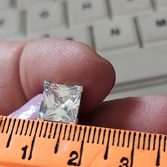 Sterling Silver Princess Cut Cubic Zirconia Stud Earrings Square Simulated Diamo - Picture 1 of 4